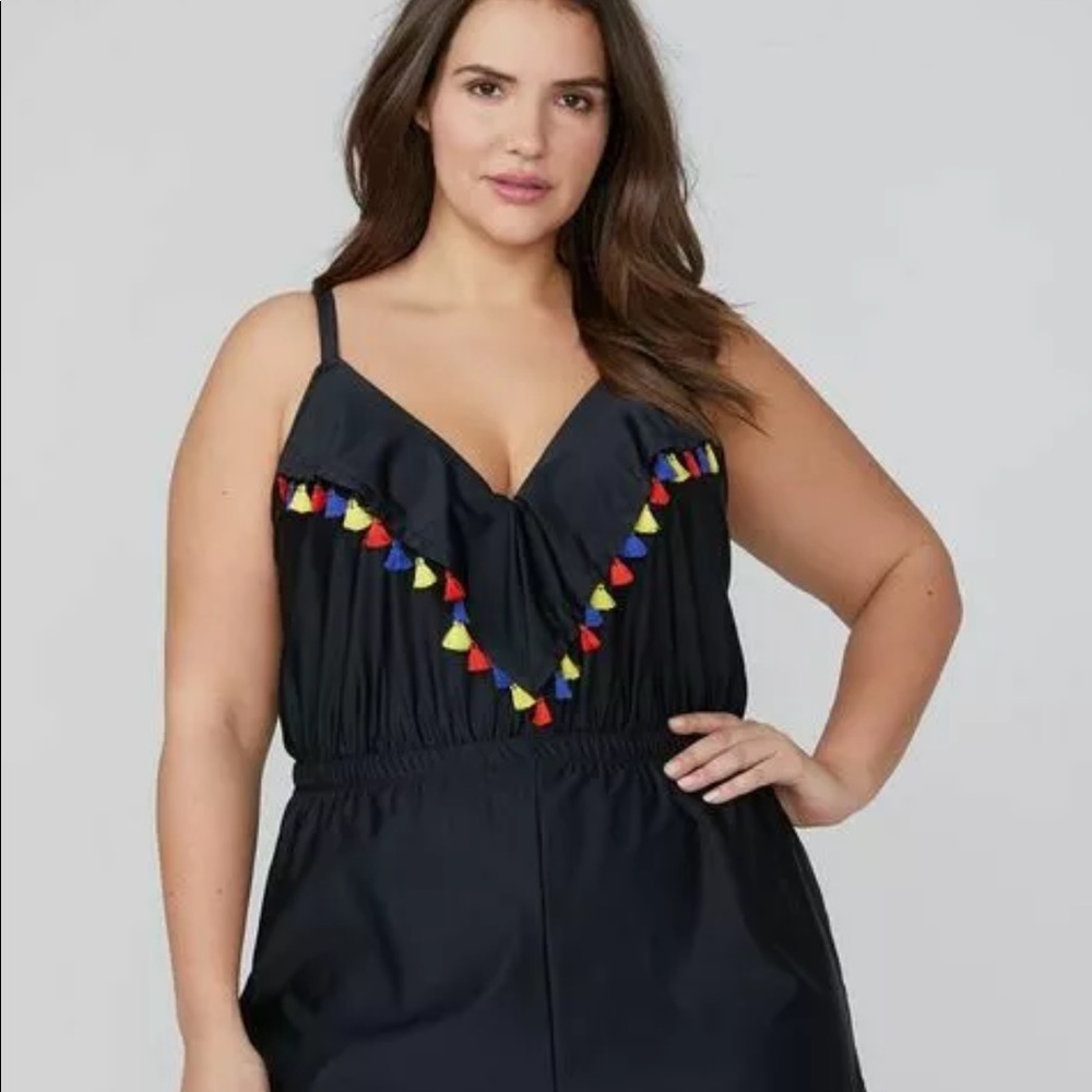 New CACIQUE TASSEL Ruffle SWIM ROMPER